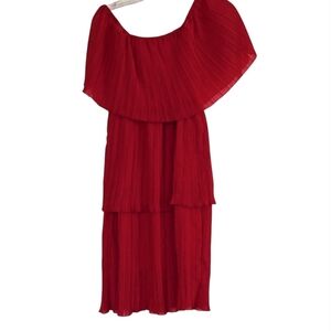 Crimson Red off-the-shoulder Tiered Ruffles Party Dress, M